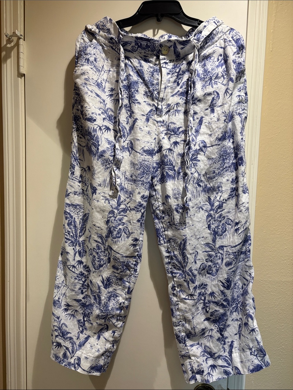 Joie Blue and White Botanical Print Drawstring Chinos